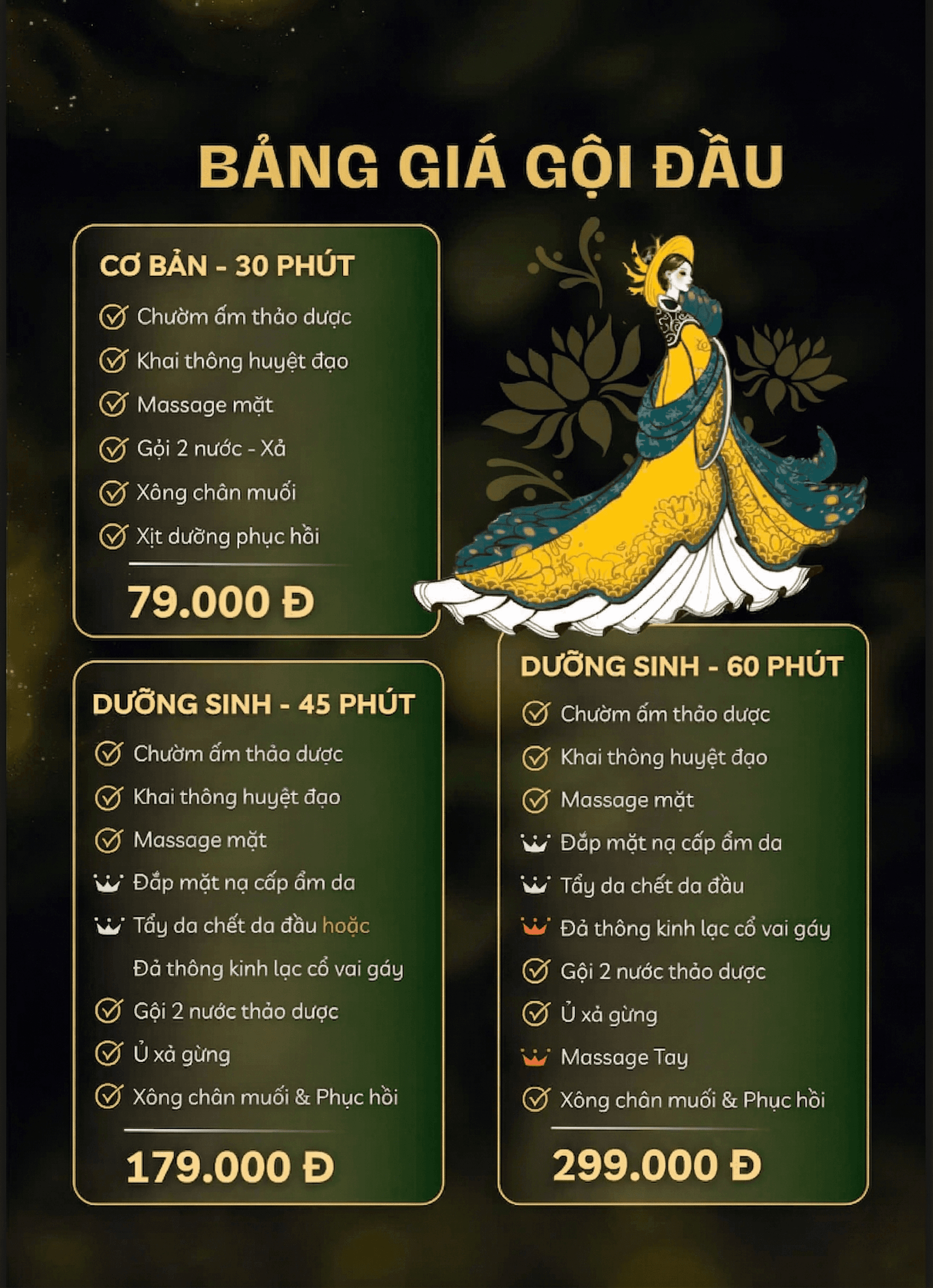 Bảng giá gội đầu